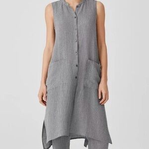 Eileen Fisher Handkerchief Organic Linen Tunic Shirt Dress Grey Check S